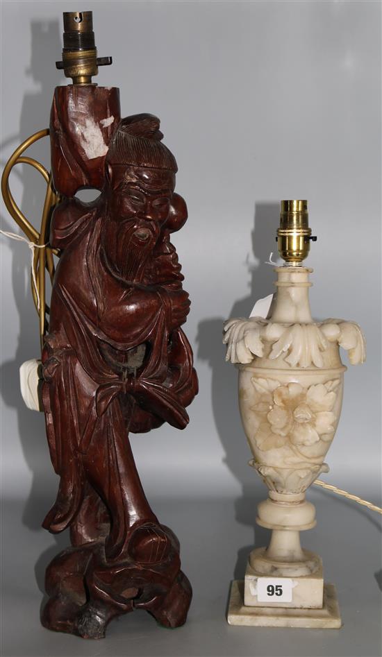 An alabaster and Chinese lamp